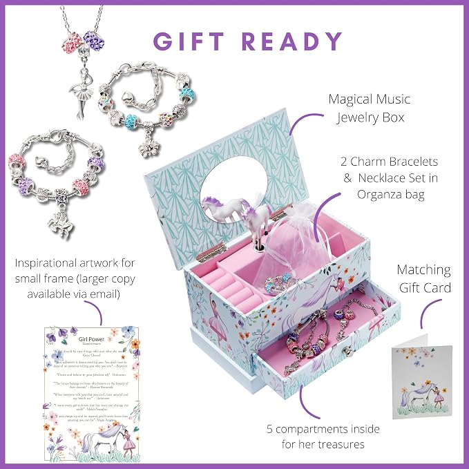 ABI + OLIE Ballerina Unicorn Kids Jewelry Box for Girls & Little Girls Jewelry Box Organizer - A unicorn music box gift - Image 2