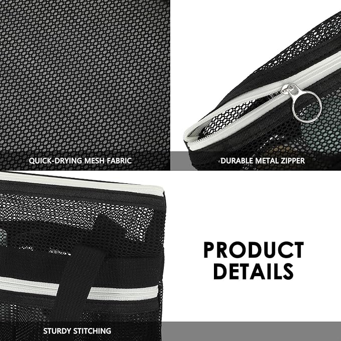GYEUKHAM Mesh Shower Caddy Portable Shower Bag for Travel, Gym, Camping – Quick-Dry Hanging Toiletry Organizer with Zipper Pockets for Bathroom Essentials,Black - Image 6