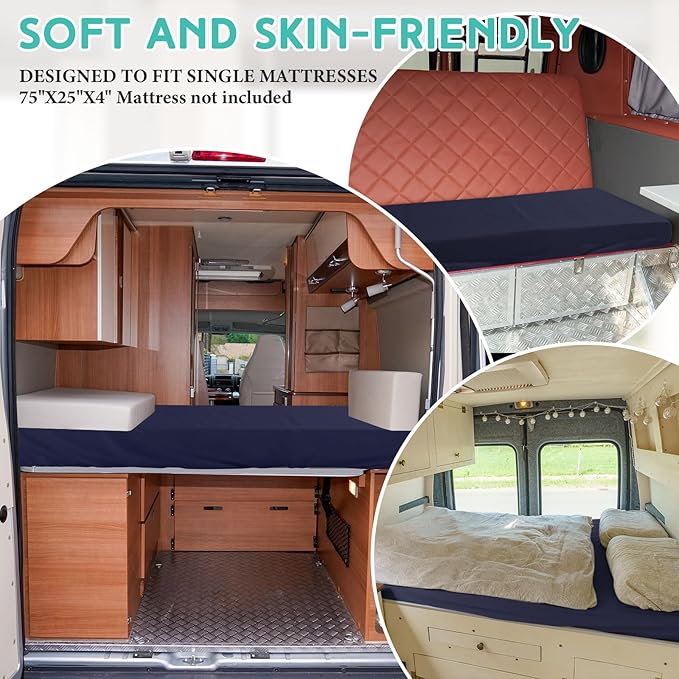 2-3 Inch Mattress Topper Cover (Only Cover) Memory Foam Protector Microfiber Memory Foam for Latex Mattress Topper Gel RV(Twin 75 x 38 Inch,Navy Blue)