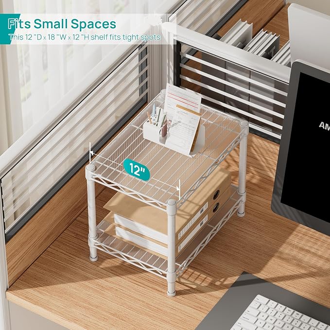 SINGAYE 2 Small Shelves Kitchen Storage Shelf Wire Shelving Unit Metal Shelf Adjustable Organizers Storage Shelving for Office Pantry White 12" D X 18" W X 12" H - Image 5