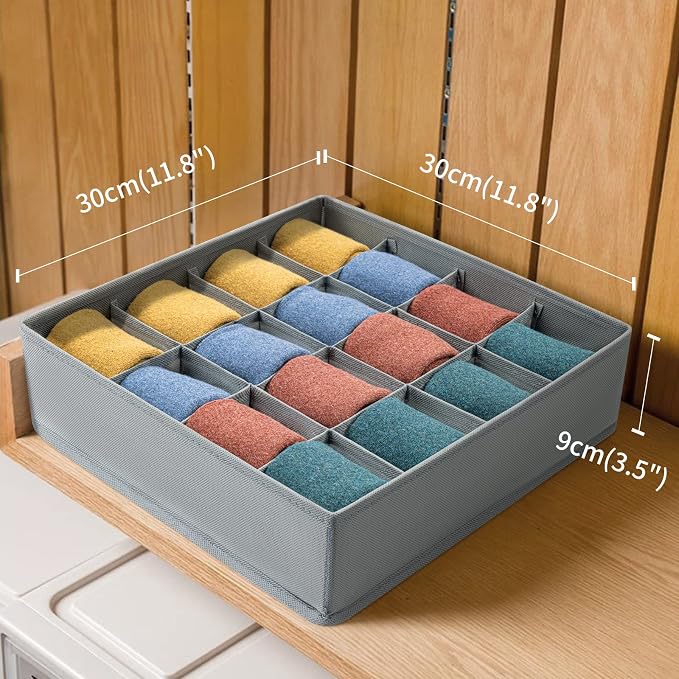Joyoldelf Sock Drawer Organizer Divider Underwear Organizer 16-cell Fabric Dresser Drawer Organizers Storage Boxes for Socks Lingerie, Handkerchiefs, Ties (Grey) - Image 2