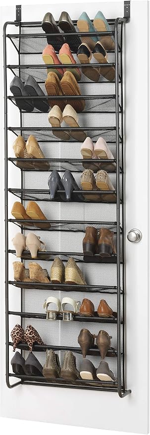 Whitmor 36 Pair Over the Door Shoe Organizer, 12 Tier Hanging Shoe Organizer, Heavy Duty Metal & Mesh Shoe Holder, Hanging Shoe Rack for Closet Storage, 69"L x 21.7"W x 7.5"H, Gunmetal Gray by Whitmor