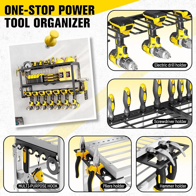 Hipidian Fathers Day Dad Gifts for Men, Power Tool Organizer Wall Mount- 300lb Capacity 3-Tier Storage Rack with 7 Drill Holders for Garage Tools, Best Birthday Gifts for Men Dad Husband - Image 4