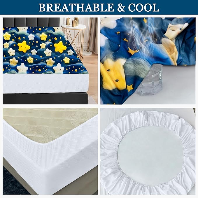 Sufdari Twin Mattress Protector,Waterproof Mattress Protector,Fitted Sheet Style Mattress Cover with 18" Deep Pocket,Washable and Comfortable-Starry Sky,Twin