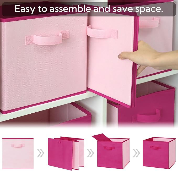 GRANNY SAYS Cube Cute Storage Bins, 11 Inch Storage Cube Organizer, Collapsible Fabric Storage Cubes with Handle, Decorative Cube Storage Organizer for Shelves, Closet, Pink, 6-Pack - Image 7