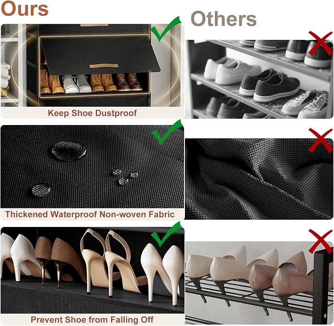 Shoe Rack, 9 Tier Shoe Storage Cabinet with Door 36 Pair Plastic Shoe Shelves Organizer for Closet, Entryway, Hallway, Bedroom, Black - Image 5