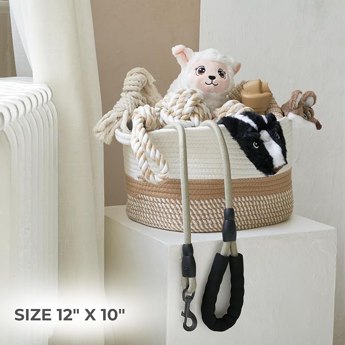 Stylish Cotton Rope Storage Basket For Dog Toys, Magazines or Books - The Perfect Woven Bin with Handles For Everyday Organization Reduces Clutter in Your Rooms - A Decorative Gift & Storage Box - Image 6