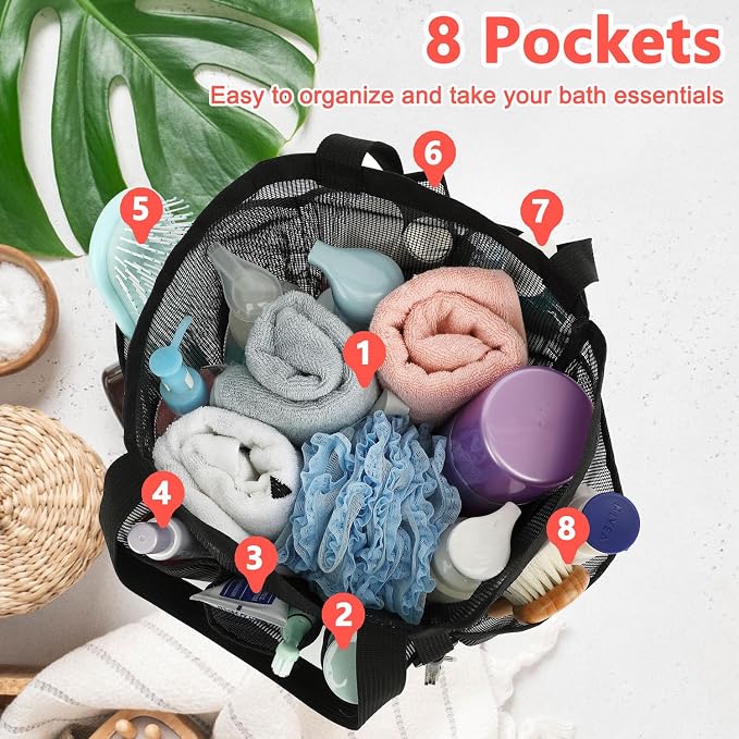 Fammart Mesh Shower Caddy Portable for College Dorm Room Essentials, 8-Pocket Large Shower Basket Tote Bag with 2 Handles for Toiletry, Bathroom, Beach, Camp, Gym - Image 4