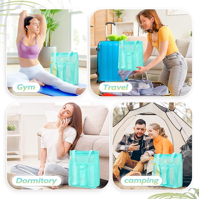 famichan Mesh Shower Caddy Portable, Gym Travel Camp Dorm Room Essentials for College Student Boy Girl, Bathroom Shower Bag - Blue - Image 5