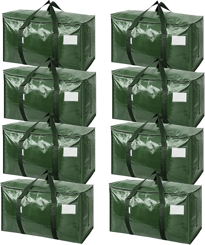 TICONN 8 Pack Extra Large Moving Bags Heavy Duty with Zippers & Carrying Handles, Durable Storage Bags Moving Boxes for Closet Organizers and Storage (8 Pack, Olive) by TICONN