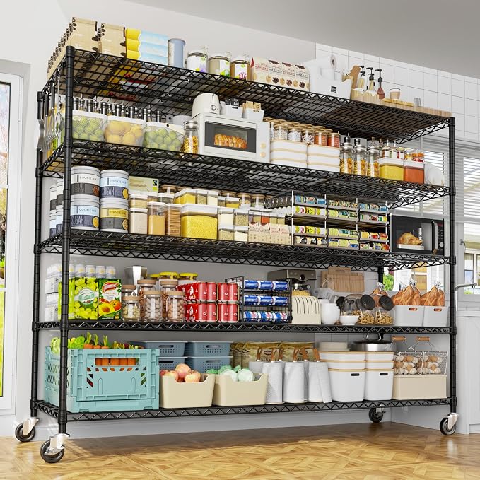 PrimeZone 5 Tier 80.7"H x 55.5"W x 24"D Wire Shelving with Wheels 3000lbs NSF Certified Storage Shelves Heavy Duty Metal Shelf Adjustable Rolling Rack Commercial Garage Restaurant Warehouse Kitchen - Image 2