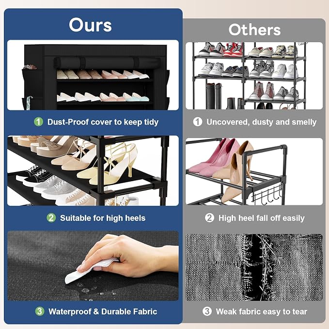 Mavivegue Shoe Rack with Cover, 10+1 Tier Tall Shoe Storage for 50-55 Pairs of Shoes, Shoe Organizer for Entryway, Closet - Image 8