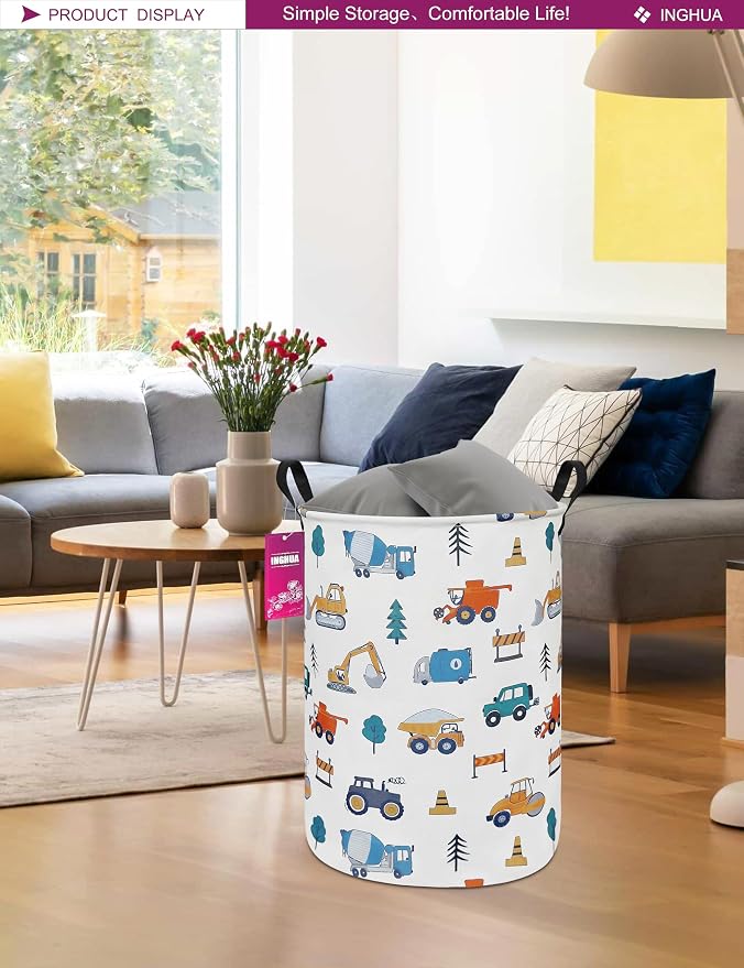 Laundry Hamper Large Canvas Fabric Lightweight Storage Basket/Toy Organizer/Dirty Clothes Collapsible Waterproof for College Dorms, Boys and Girls Bedroom,Bathroom(Vehicles) - Image 4