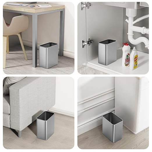 Cesun Small Bathroom Trash Can 2.1 Gallon Wastebasket, Modern Metal Garbage Can Office Waste Basket, Silver Stainless Steel Trash Bin for Bedroom, Home Office, Toilet, rv, Near Desk, Under Sink. - Image 7