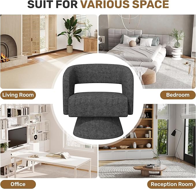 Nebuaegis Swivel Accent Chair Set of 4, Modern Comfy Chenille Barrel Chairs, Oversized Upholstered Round Arm Chair for Living Room, Bedroom, Reading Room, Black