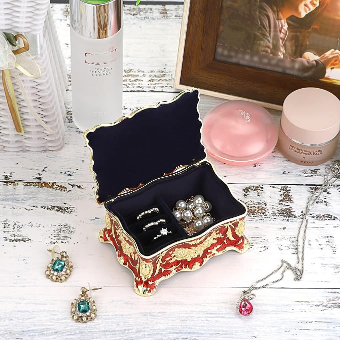 Hipiwe Vintage Jewelry Box, Small Enameled Trinket Box Organizer Rectangular Treasure Chest Box Jewelry Decorative box Keepsake Gift Box Case for Women,3.7x 2.7x 2 inch - Image 7