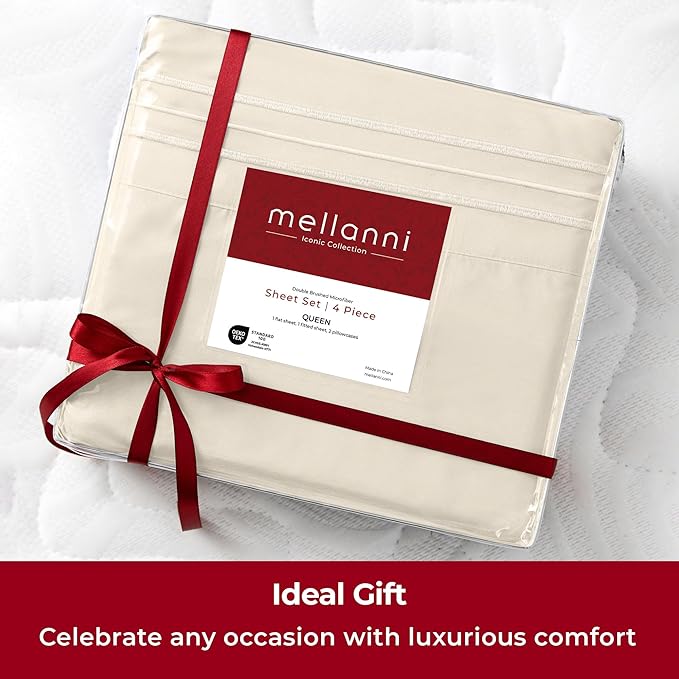 Mellanni Extra Deep King Sheets - 4 PC Iconic Collection Bedding - Hotel Luxury, Ultra Soft, Cooling Bed Sheets - Wrinkle, Fade, Stain Resistant (King, Golden Ivory)