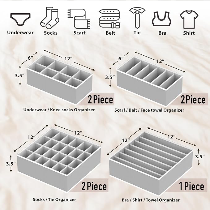 Simple Houseware Closet Underwear Organizer Drawer Divider Assorted 7 Pieces, Gray - Image 2