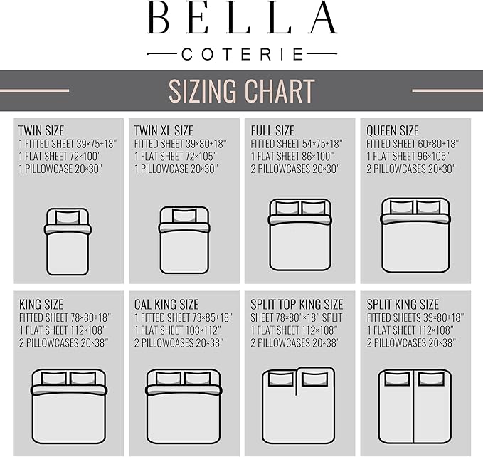 Bella Coterie Luxury Bamboo Viscose Split King Size Sheet Set | 2 Fitted Sheets for Sleep Number & Adjustable Beds | 100% Organically Grown | Cooling & Ultra Soft | 18” Deep Pocket [Ivory]