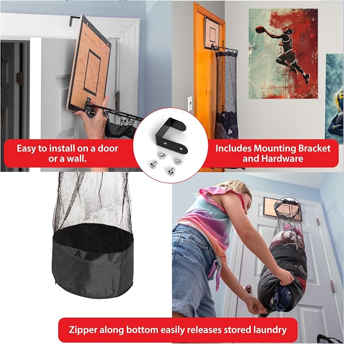 Wooden Basketball Hamper - Hoop Laundry Basket Over the Door - Room Decor - Image 3