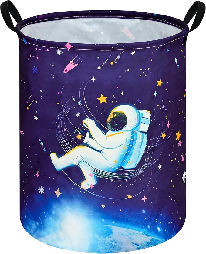 Collapsible Kids Laundry Basket Clothes Hamper, Foldable Storage Organizer Bin, Toy Clothes Storage with Handles for Boys Girls Bedroom, Room Decor Astronaut by Unknown