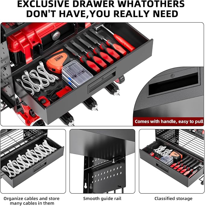Power Tool Organizer Wall Mount Heavy Duty 130 lbs, 4 Layers Storage Rack with 6 Drill Holders & Battery Storage, Cordless Tool Organizer for Garage, Workshop & Tool Room - Image 2