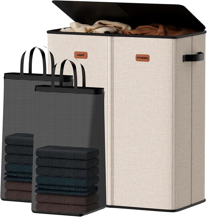 150L Double Laundry Hamper With Lid, Large Clothes Hampers with Removable Bag, Laundry Hamper 2 Section for Bathroom, Bedroom, Laundry Room, Dorm by Vexalora