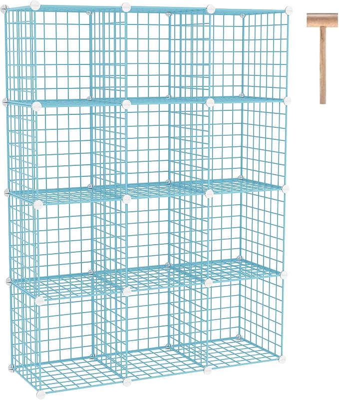 C&AHOME Wire Cube Storage, 12 - Cube Organizer Metal C Grids, Modular Shelves Units, Closet Organizer, Ideal for Home, Office, Living Room, 36.6”L x 12.4”W 48.4”H, Blue UWCS3012B by CAHOME