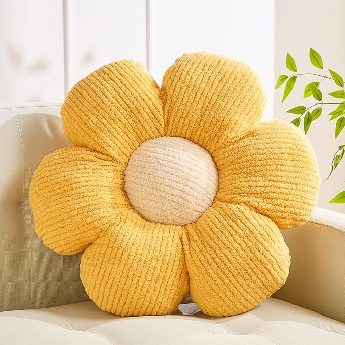XIAIJIA Flower Pillow Shaped Pillow Cushion Decorative Daisy Pillow for Bed Cute Throw Pillow Flower Floor Pillow Soft Seat Cushion Yellow Cushion 19.6"
