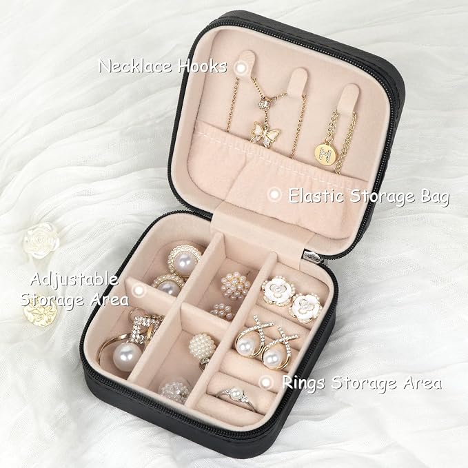 MFXIP Travel Jewelry Case Small Jewelry Box Jewelry Organizer Storage Case Portable PU Leather Mini Jewelry Travel Case for Girls Womens Earring, Necklace, Rings,Bracelets - Image 2