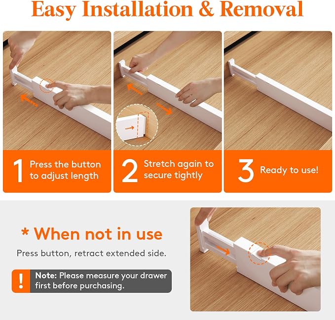 Lifewit 12 Pack 2.36" High Drawer Dividers 40-56cm/16-22 Adjustable Drawer Organizer for Clothes/Utensils, Expandable Drawer Separator in Dresser/Kitchen/Bedroom/Office Organization & Storage White - Image 5