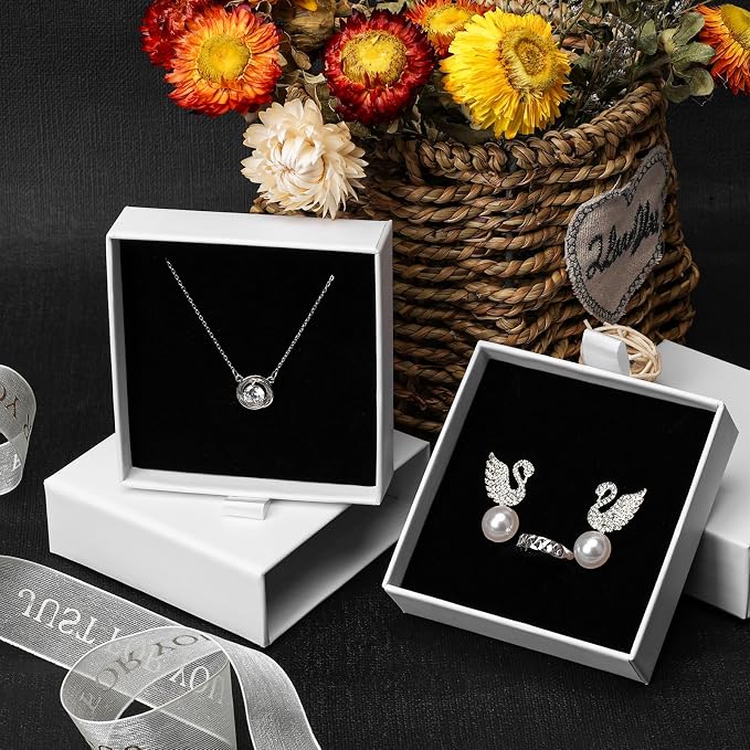 Cardboard Jewelry Boxes, 5 Pack 3.5×3.5x1Inch Jewelry Gift Boxes, Bulk Cotton Filled Small Jewelry Boxes with Lids for Necklace Ring Earring Display Box (White) - Image 5