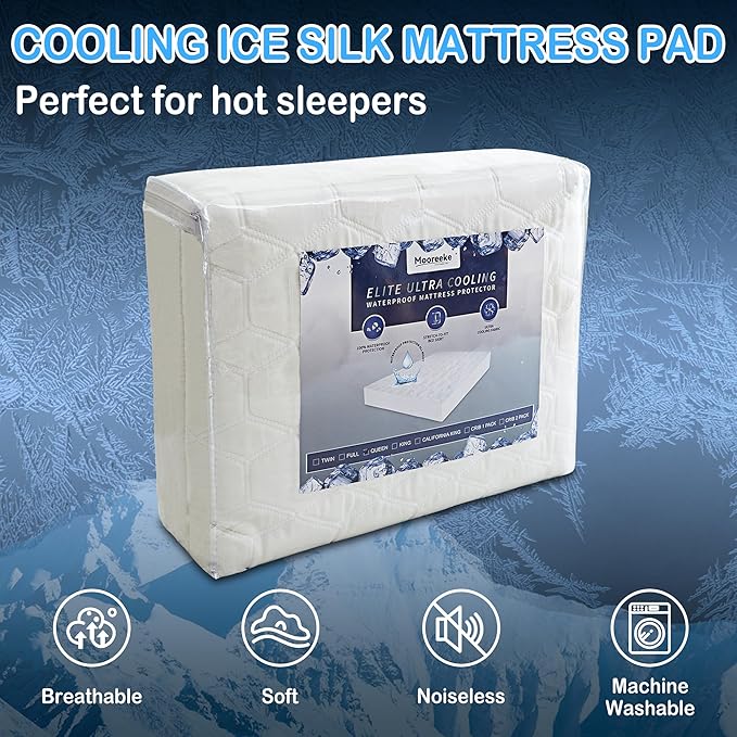Waterproof Mattress Protector Full Size, Premium Cooling Mattress Pad Mattress Protector for Hot Sleepers, Ultra Soft & Breathable Fitted Mattress Cover with 18” Deep Pocket