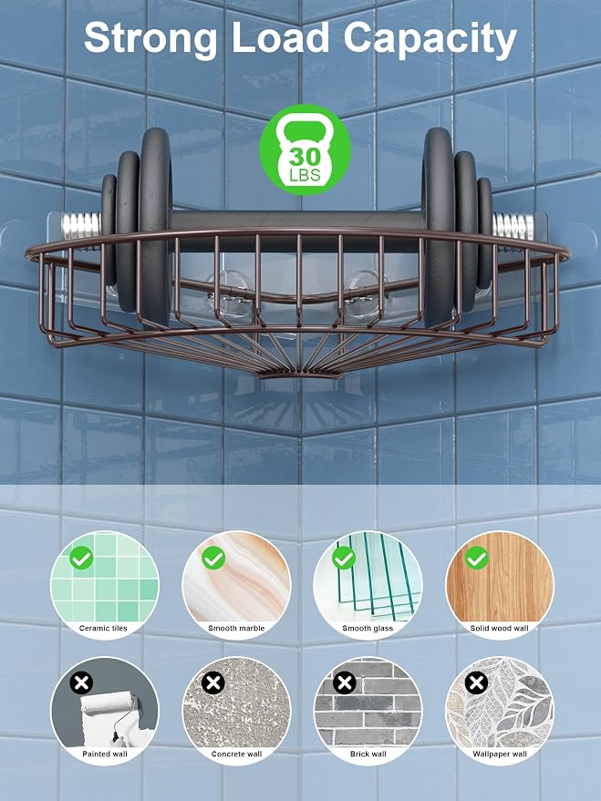 SMARTAKE 2-Pack Corner Shower Caddy, SUS304 Stainless Steel, Wall Mounted Bathroom Shelf with Adhesive, Storage Organizer for Toilet, Dorm and Kitchen (Bronze) - Image 2