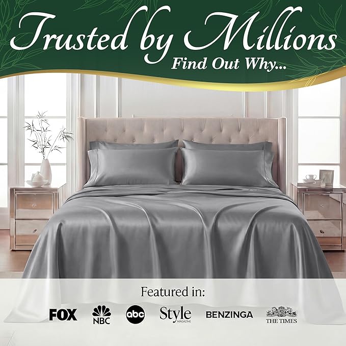 DECOLURE 100% Viscose Derived from Bamboo Sheets Full Size - Luxury 6 Pc Naturally Cooling Sheets, Ultra Soft Bed Set - Deep 17" Pockets, Durable Double Stitching, Oeko Tex Standard (Midgrey)