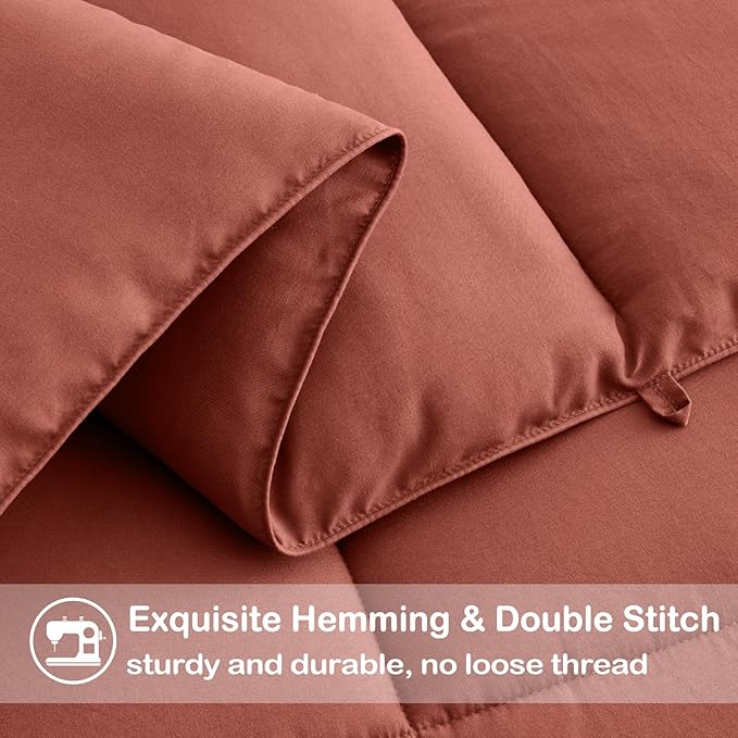 EASELAND Oversized King Down Alternative Comforter - Quilted Duvet Insert for All Seasons, Soft Lightweight with Corner Tabs, Summer Winter Warm Bedding, Terracotta 98x116 Inches