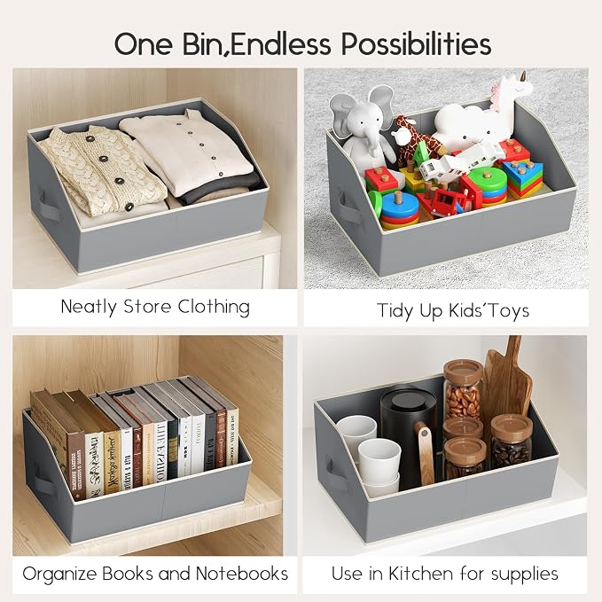 Homsorout Large Closet Organizers and Storage Bins - 6 Pack Trapezoid Storage Baskets for Shelves, Foldable Fabric Baskets with Handles Ideal for Closet, Basket, Wardrobe and Shelf Storage, Grey - Image 6