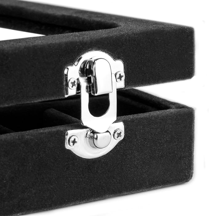 Jewelry Box Rings Organizer Tray 7 Slots Velvet Jewelry Earring Storage Box With Transparent Lid Jewelry Display Case for Girls Women (Black) - Image 5