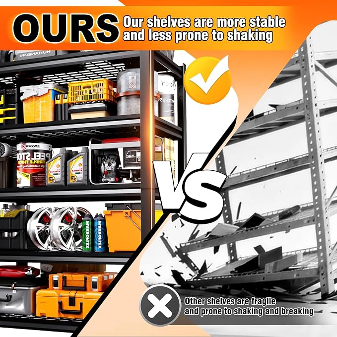 59''W Storage Shelves,3000LBS Garage Shelving,Adjustable Garage Shelves,Heavy Duty Metal Shelving, 5 Tier Wood Utility Steel Shelf, Easy-to-Install Shelving Units and Storage 72''x59''x19.7 - Image 6