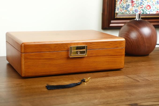 Solid Walnut Wood Jewelry Box with Lock, 2-Layer Vintage Jewelry Organizer for Men Women, Velvet-Lined Storage Chest with Key Lock (Brown)​ - Image 3