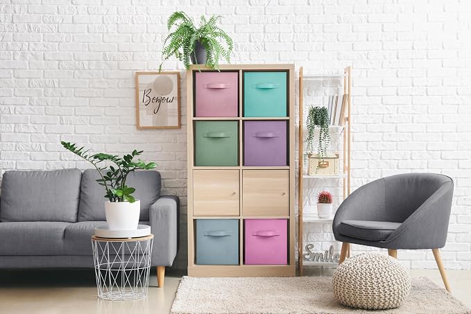 Sorbus Fabric Storage Cubes - 6 Foldable Storage Bins for Organizing Pantry, Cubbies, Toy Box - Clothes Storage & Closet Organizer - 13 Inch Collapsible Cube Baskets for Shelves with Handle - Image 3