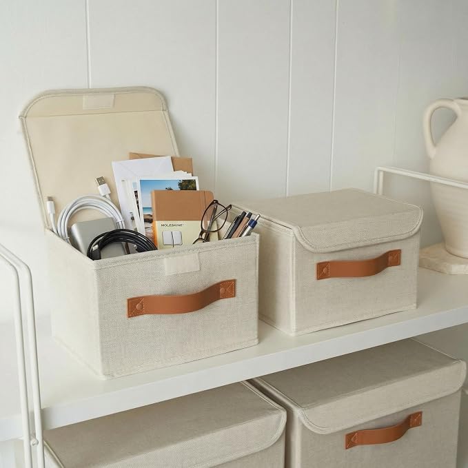Decorative Linen Storage Boxes with Lids - Spacious Set of 2 Organizer Bins for Your Home Decor - The Perfect Small Container to Safely Store Photos, Documents and Memory Box Keepsakes in Style - Image 7