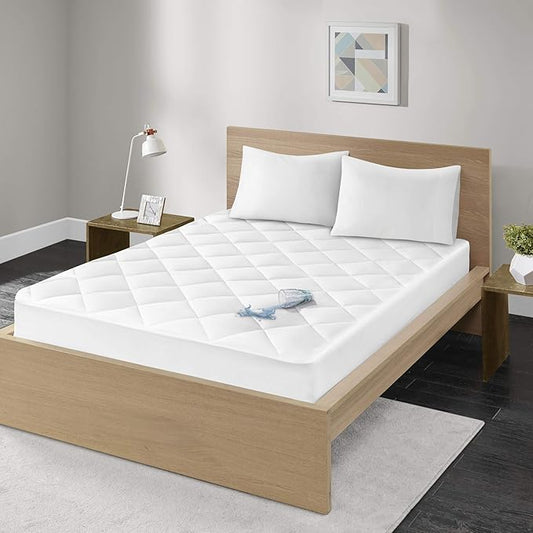 Madison Park King Mattress Protector Pad Waterproof Bed Cover, Breathable 300TC Sateen Cotton, Diamond Quilted Topper, Quiet Nights, Fitted Pocket Fits Up to 18 Inch, Machine Washable, White