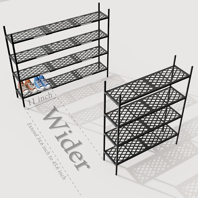 Shoe Rack, 4-Tier Long Shoe Rack, Stackable Shoe Storage Organizer Expandable Shoe Shelf Stand, Holds up to 25-30 Pairs of Shoes for Entryway, Garage, Front Door Entrance, Metal,45.6in Black - Image 4