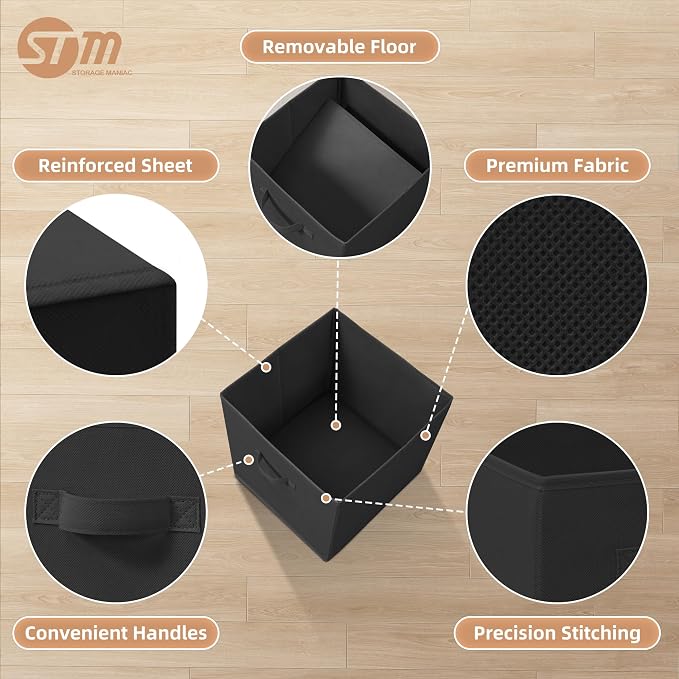 STORAGE MANIAC Storage Cubes, 13 Inch Collapsible Storage Bins with Handles, 4 Pack Fabric Foldable Bins for Organization, Durable Storage Bins for Closet, Shelves, Offices, Toys, 4-Pack Black - Image 3