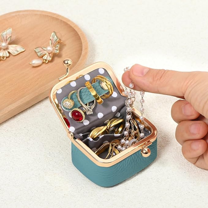 Zivyes Mini Jewelry Box Travel Small Coin Purse Organizer Case Genuine Leather Tiny Size (sky blue) - Image 2