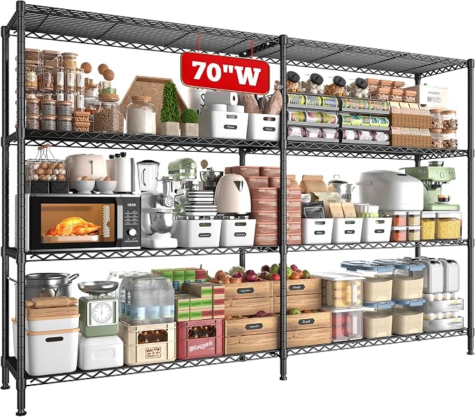 REIBII 70"W Metal Shelving, Storage Shelves 4-tier Wire Shelving Unit Load 1240LBS Metal Shelves for Storage Adjustable Shelving Rack for Pantry Kitchen Commercial school Garage 70"W*15.8"D*62.9"H by REIBII