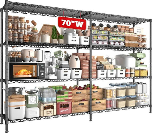 REIBII 70"W Metal Shelving, Storage Shelves 4-tier Wire Shelving Unit Load 1240LBS Metal Shelves for Storage Adjustable Shelving Rack for Pantry Kitchen Commercial school Garage 70"W*15.8"D*62.9"H by REIBII
