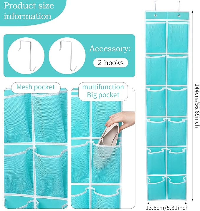 GOMAJI Over the Door Hanging Shoe Organizer, 12 Pockets, Turquoise - Image 4