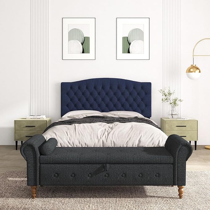 Befurtori Queen Headboard Only, Upholstered Headboard for Adjustable Bed Linen Tufted Queen/Full Size Wall Mounted Head Board with Solid Wood Legs Head Board, Navy Blue